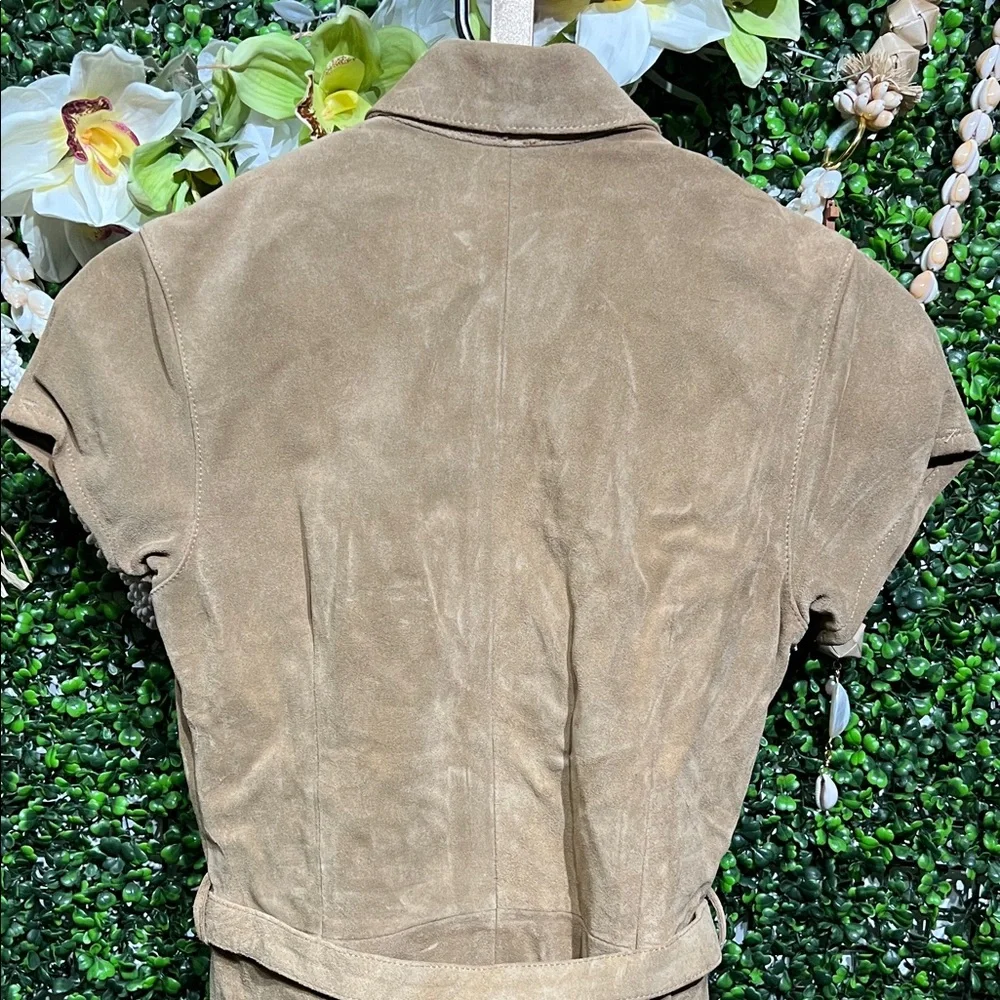 VTG Banana Republic Brown Leather Short Sleeve Midi Button Down Belted Dress-XS - Picture 5 of 6